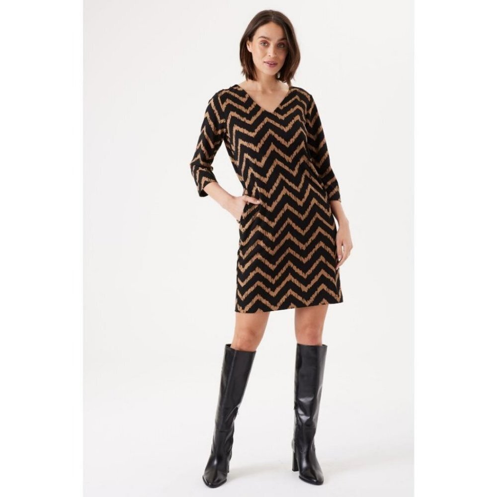 NWT GARCIA Black & Golden Brown Chevron Dress